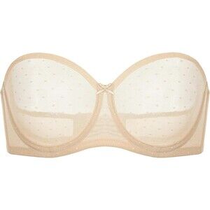 Dobreva Nude Mesh Polka Dot Underwire Strapless Bra Size 36DD Sheer Balconette